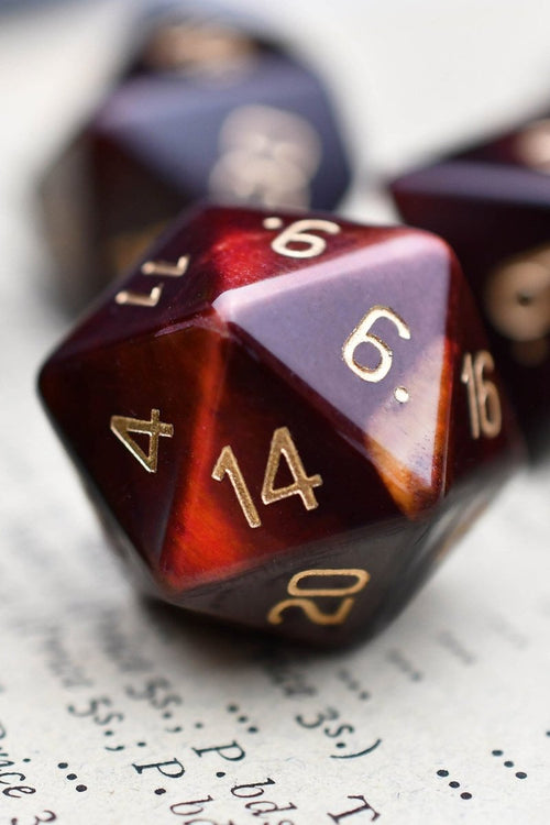 Red Tiger's Eye Gemstone Dice Set - GAMETEEUK