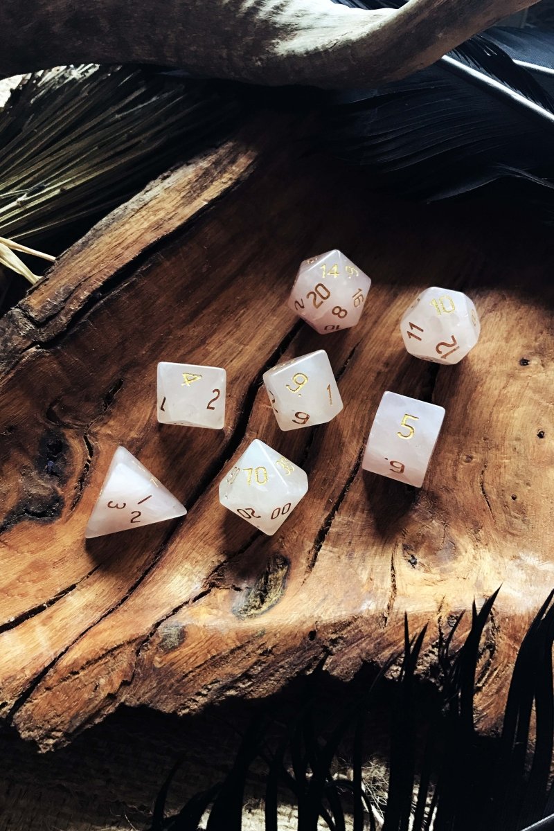 Rose Quartz Gemstone Dice Set - GAMETEEUK