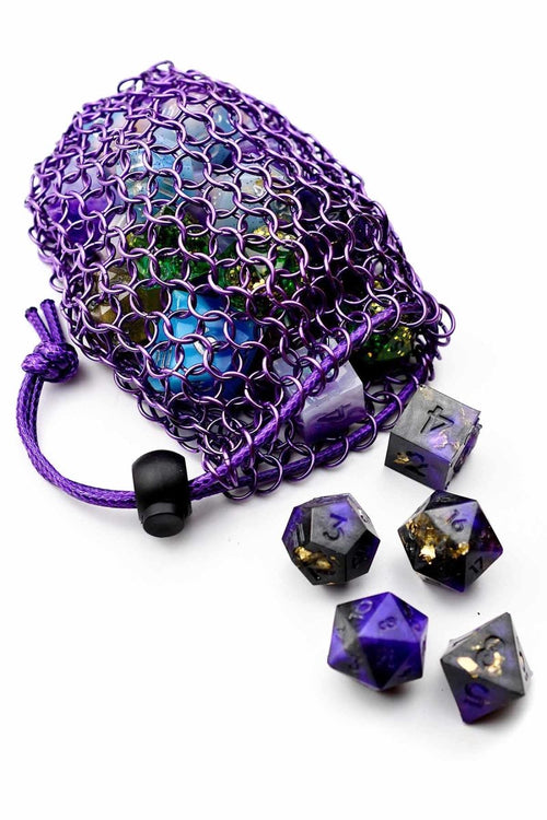 Royal Purple Stainless Steel Chainmail Dice Bag - GAMETEEUK