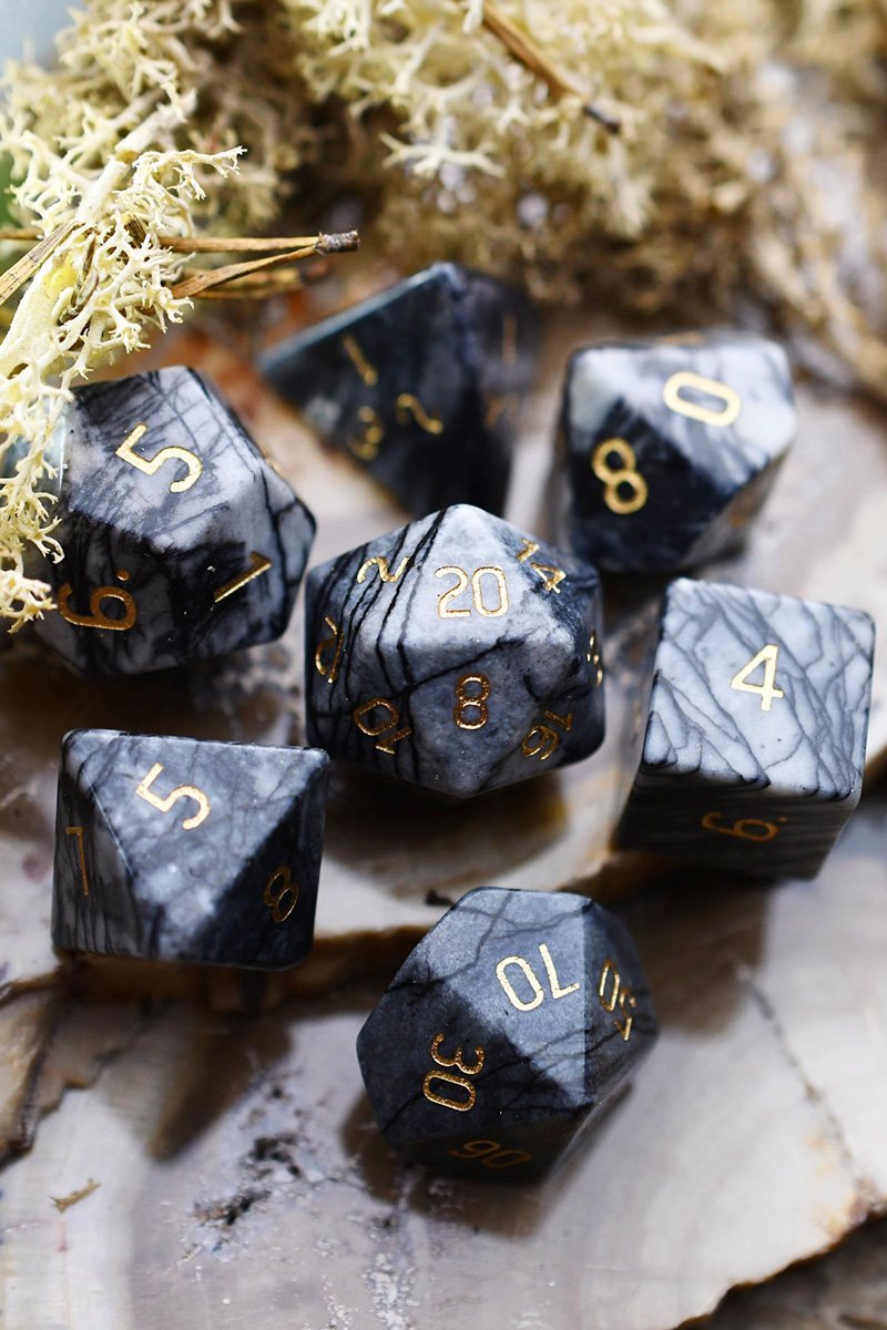 Spiderweb Jasper Gemstone Dice Set - GAMETEEUK