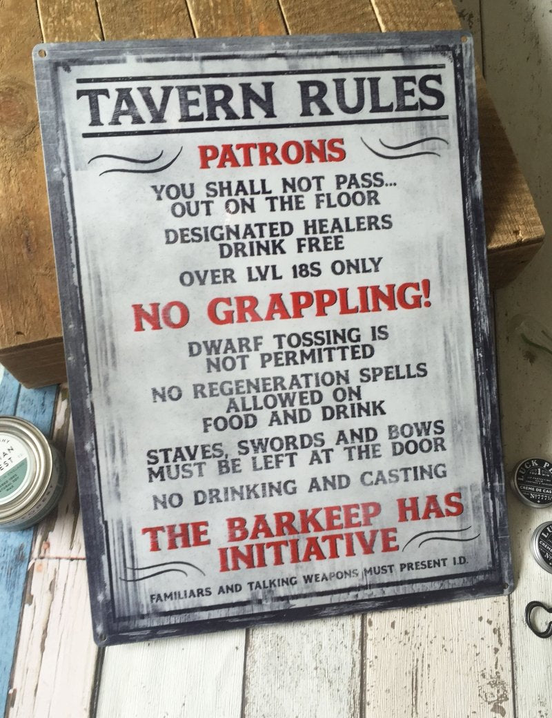 Tavern Rules - Large Tin Sign - GAMETEEUK