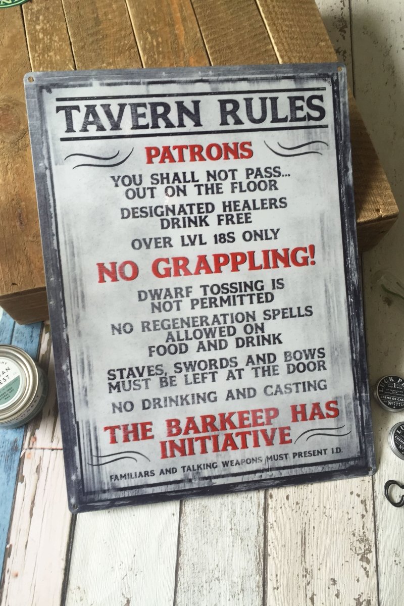 Tavern Rules - Large Tin Sign - GAMETEEUK