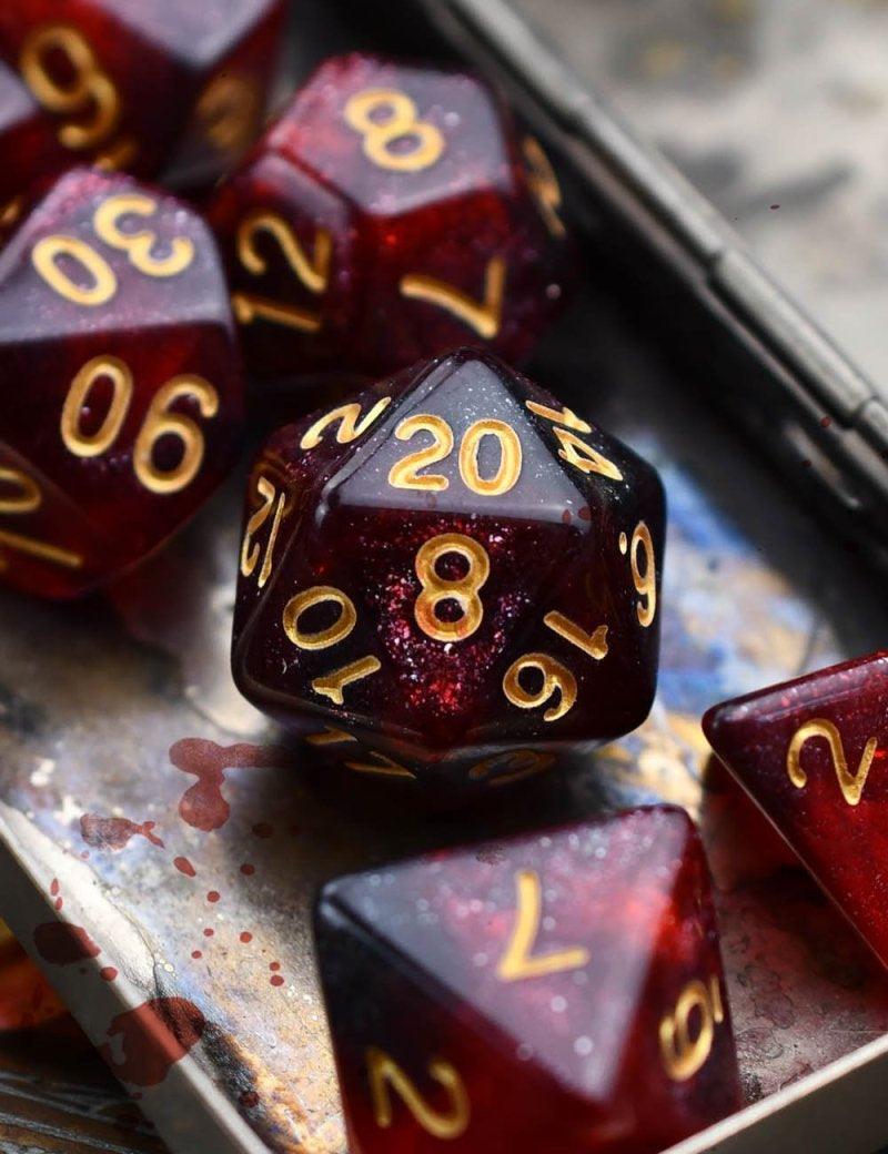 Vampiric Kiss - Blood Drop Acrylic Dice Set - GAMETEEUK
